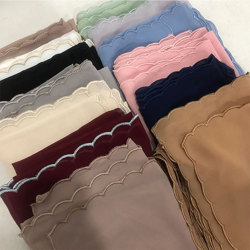 Solid color pearl chiffon scarf chain women hot diamond chiffon headscarf