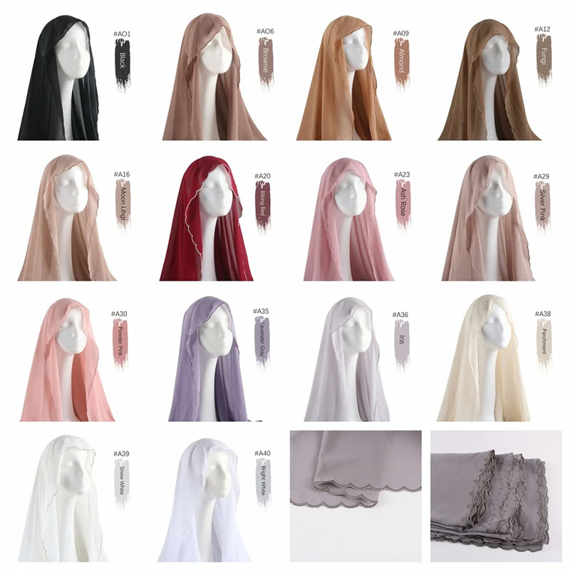 Solid color pearl chiffon scarf chain women hot diamond chiffon headscarf