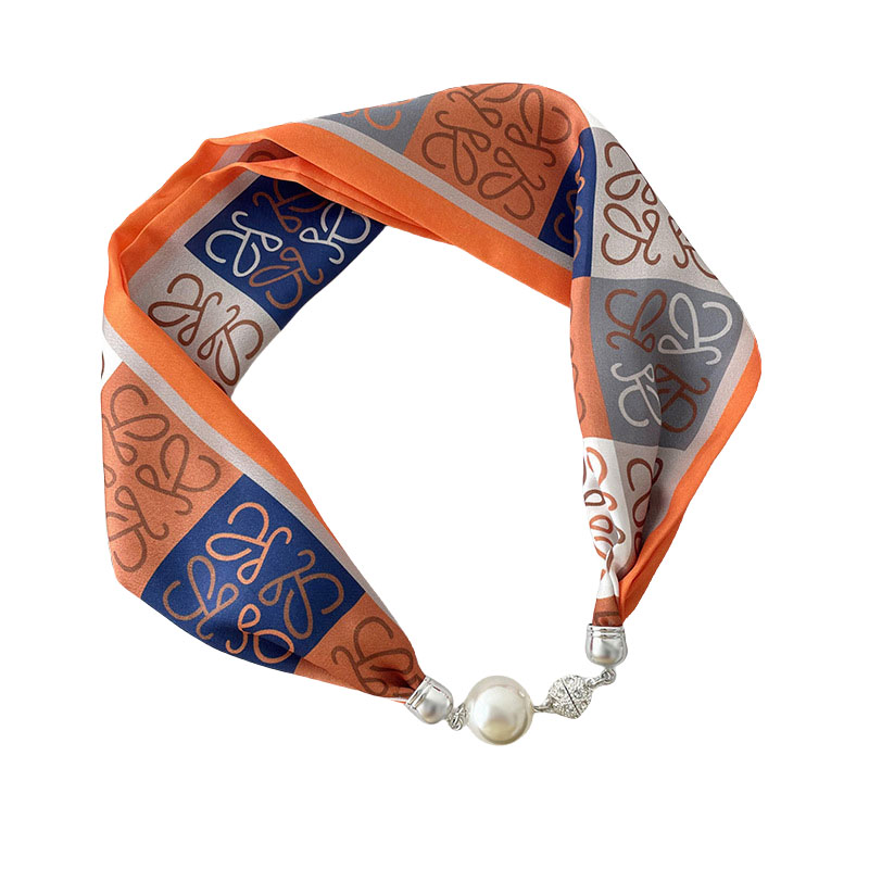 Wholesale pendant pearl silk scarf magnetic buckle necklace scarf manufacturer