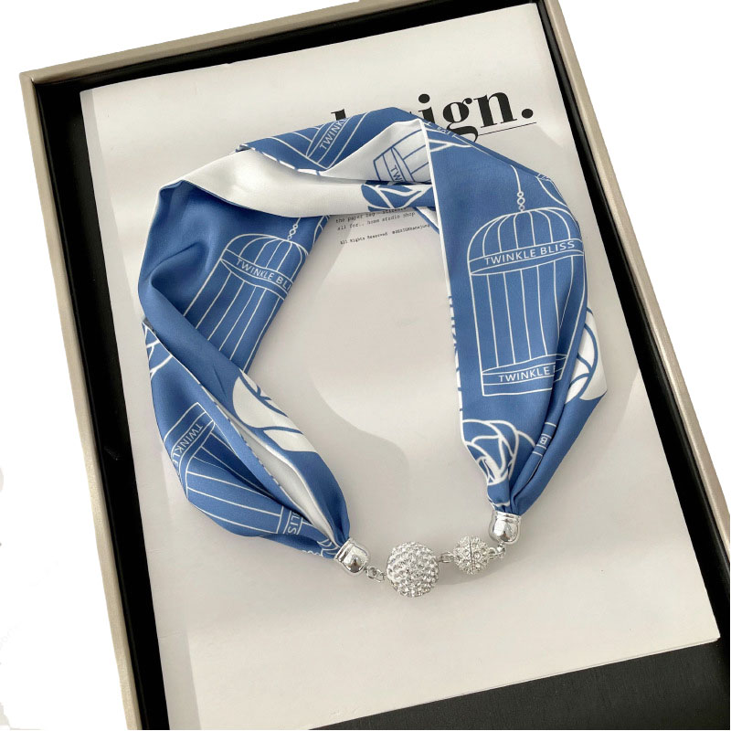 Wholesale pendant pearl silk scarf magnetic buckle necklace scarf manufacturer