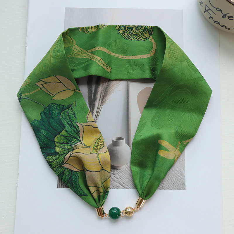 Wholesale Pearl Necklace Magnetic Buckle Silk Scarf Women Scarf Manufacturer