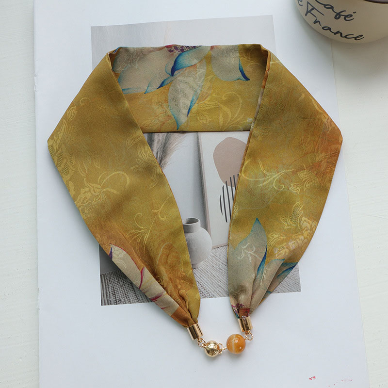Wholesale Pearl Necklace Magnetic Buckle Silk Scarf Women Scarf Manufacturer