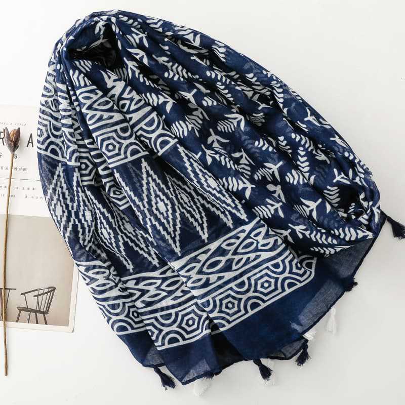 China scarf factory women blue and white porcelain scarf