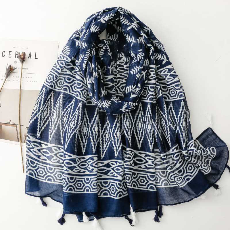 China scarf factory women blue and white porcelain scarf