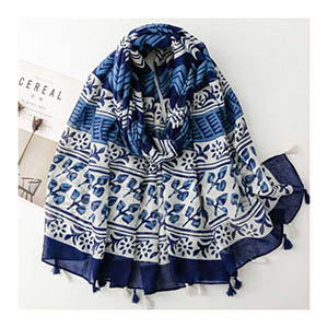 China scarf factory blue and white porcelain cotton scarf