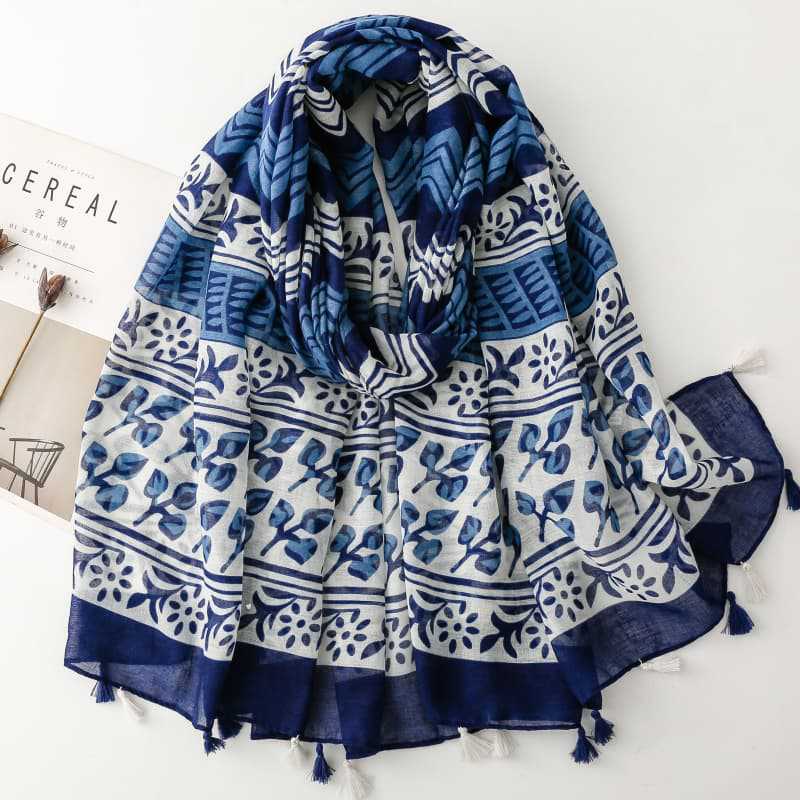 China scarf factory blue and white porcelain cotton scarf