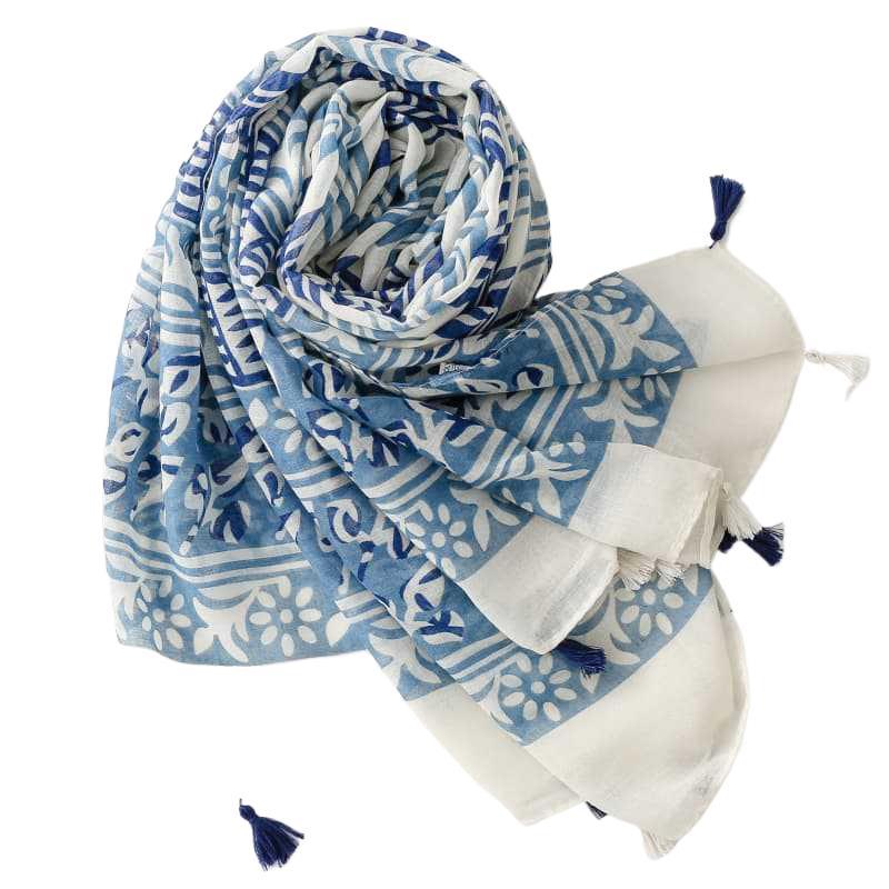 China scarf factory blue and white porcelain cotton scarf
