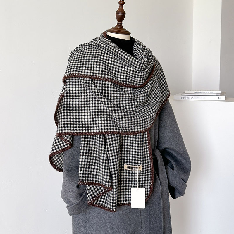 black plaid cashmere scarf