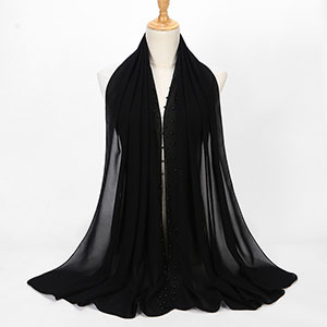 Wholesale Rhinestones Pearl Chiffon Hijab Scarf