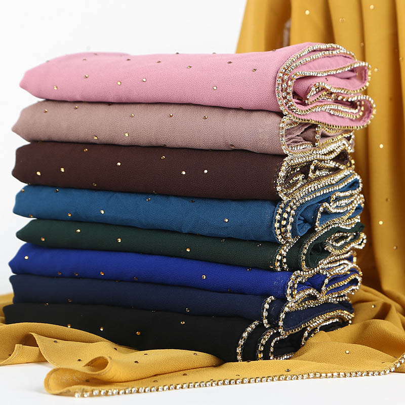 Wholesale Pearl chiffon diamond headscarf