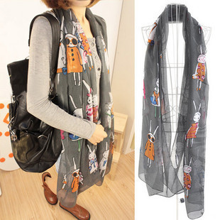 Bunny rabbit girl long cotton scarves shawl