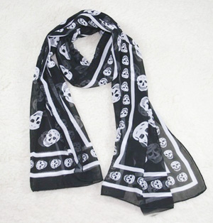 Skull Pattern Printed Chiffon Scarf Ladies' Scarves