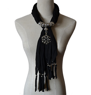 Jewelry Charm Scarf with Leaf Pendant