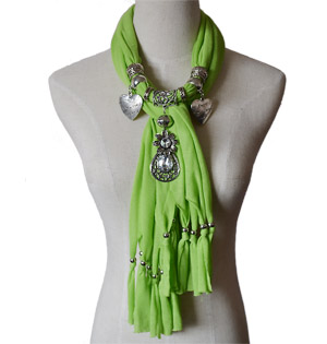 Polyester Jewelry Scarf with Bead Pendant