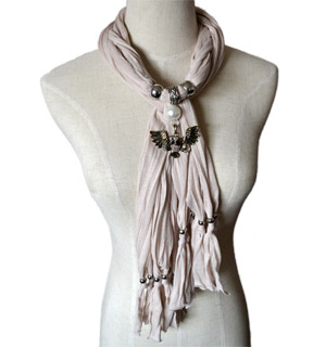 Pearl Jewelry Scarf with Owl Pendant