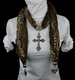 Cross Pendant Scarf Fuschia Spring Collection