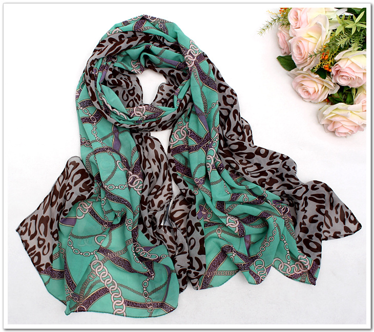 Chain leopard silk chiffon scarf wholesale