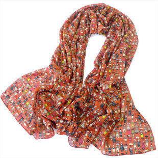 Spring silk printing long scarves, Korea women villain Georgette scarf