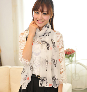Large zebra patterned chiffon scarf women scarf