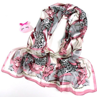 Korean mulberry silk scarf stitching gold thread leopard lock