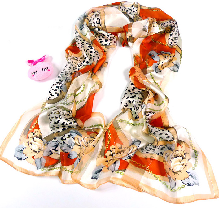 Korean mulberry silk scarf stitching gold thread leopard lock