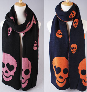 Winter lady knitting wool scarf
