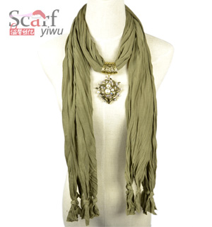 Leaves Pendant Fashion Scarf Army Green Color for Spring