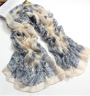 Chinese blue white porcelain scarf summer shawl