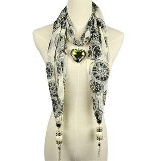 Clock Heart Pendant jewelry scarf