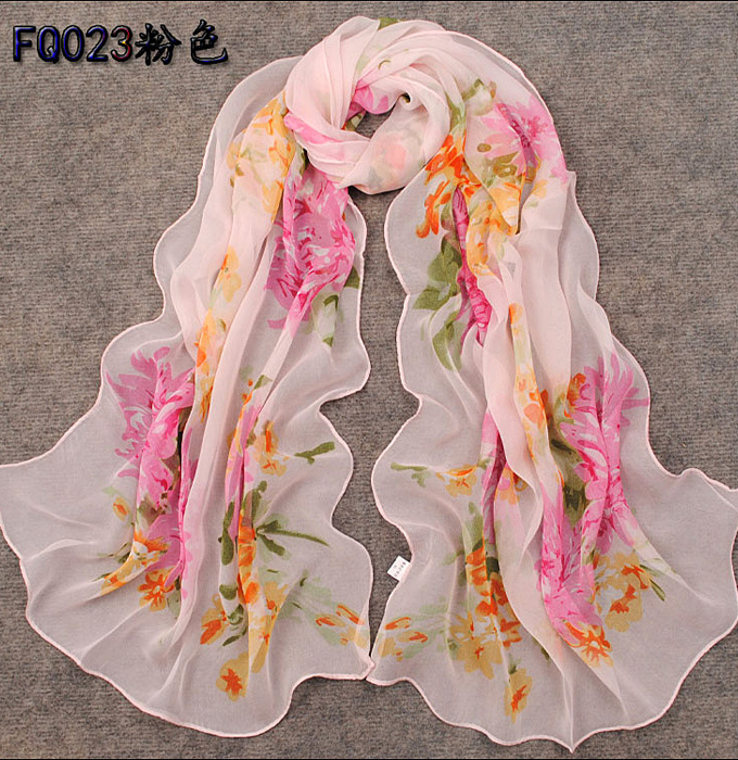 Painted flowers silk scarf