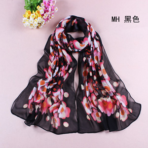 Flower Multi Skull Silk Chiffon Scarf