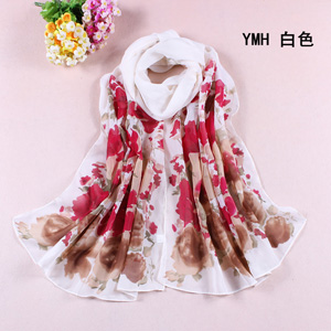 100% Chiffon silk skinny scarf in white