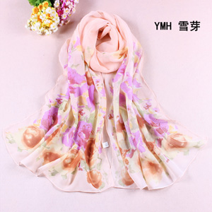 100% Chiffon silk skinny scarf in white