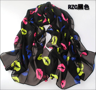 Lip print color chiffon scarf