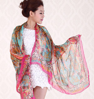 Plant cashew floral silk scarves wholesale
