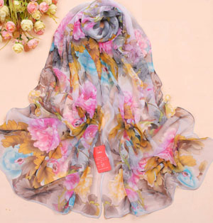 Peony flowers long silk scarf wholesale