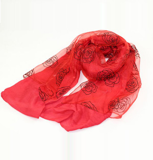 Women rose patterned scarves thin section