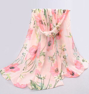 Women chiffon floral scarf shawl
