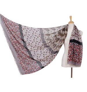 Horizontal stripes floral ruffle scarf