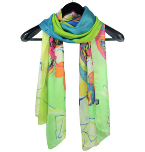 Graffiti yellow silk scarf