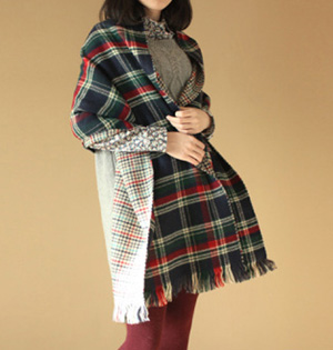 Plaid cashmere scarf women