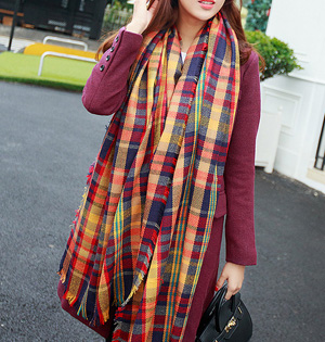 Wholesale plaid cashmere fringed scarf