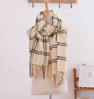 Plaid cashmere fringed scarf wholesale