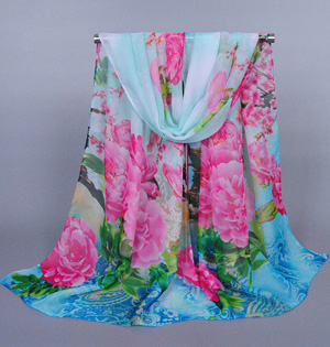 Floral silk chiffon scarf wholesale