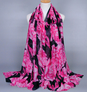 Viscose neck scarf with large flowers