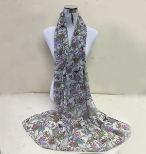 Cartoon owl print voile scarf