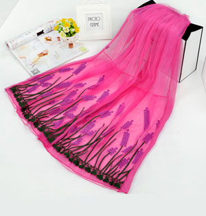 Embroidered silk chiffon scarf