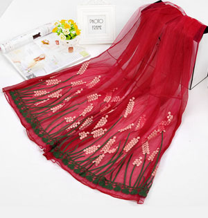 Embroidered silk chiffon scarf