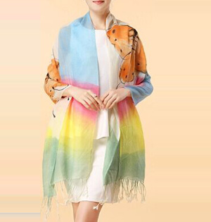 Hand painted silk wool scarf