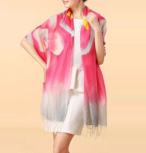 Hand painted silk wool scarf